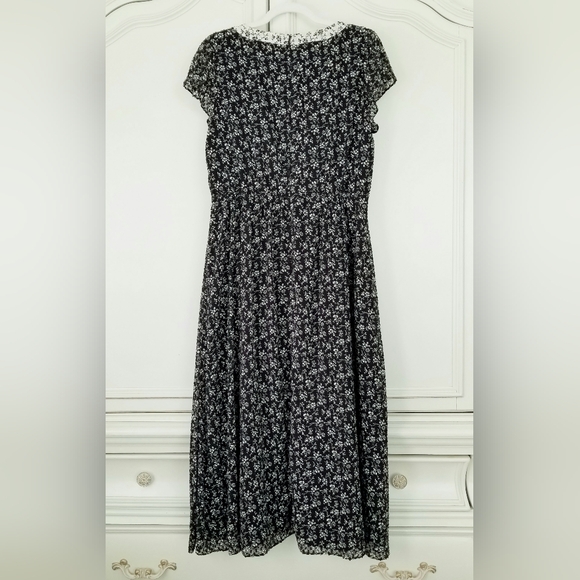 Madewell Black Branch Floral Swiss Dot Chiffon Short Sleeve Prairie Midi Dress 8 - Picture 4 of 7